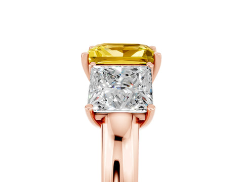 Rose gold Princess Cut Yellow Sapphire Three-Stone Ring with Four-Prong Setting and Classic Band_5