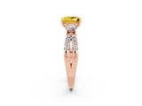 Rose gold Princess Cut Yellow Sapphire Three-Stone Ring with Pavé Split Shank and Four-Prong Setting_26