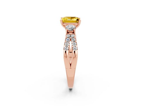 Rose gold Princess Cut Yellow Sapphire Three-Stone Ring with Pavé Split Shank and Four-Prong Setting_26