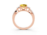 Rose gold Princess Cut Yellow Sapphire Three-Stone Ring with Pavé Split Shank and Four-Prong Setting_27