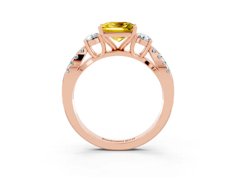 Rose gold Princess Cut Yellow Sapphire Three-Stone Ring with Pavé Split Shank and Four-Prong Setting_27