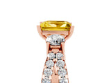 Rose gold Princess Cut Yellow Sapphire Three-Stone Ring with Pavé Split Shank and Four-Prong Setting_29