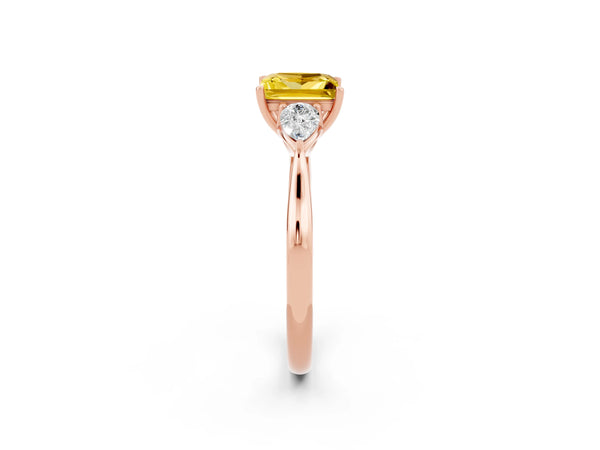 Rose gold Princess Cut Yellow Sapphire Three-Stone Ring with Pear  Side Stones and Prong Setting