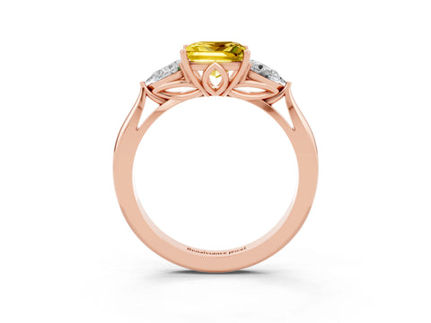 Rose gold Princess Cut Yellow Sapphire Three-Stone Ring with Pear Side Stones and Four-Prong Setting_15