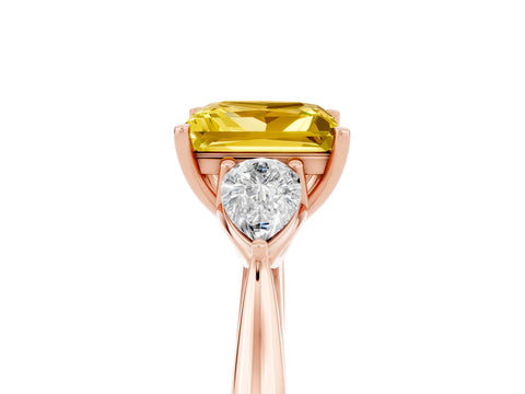 Rose gold Princess Cut Yellow Sapphire Three-Stone Ring with Pear Side Stones and Four-Prong Setting_17