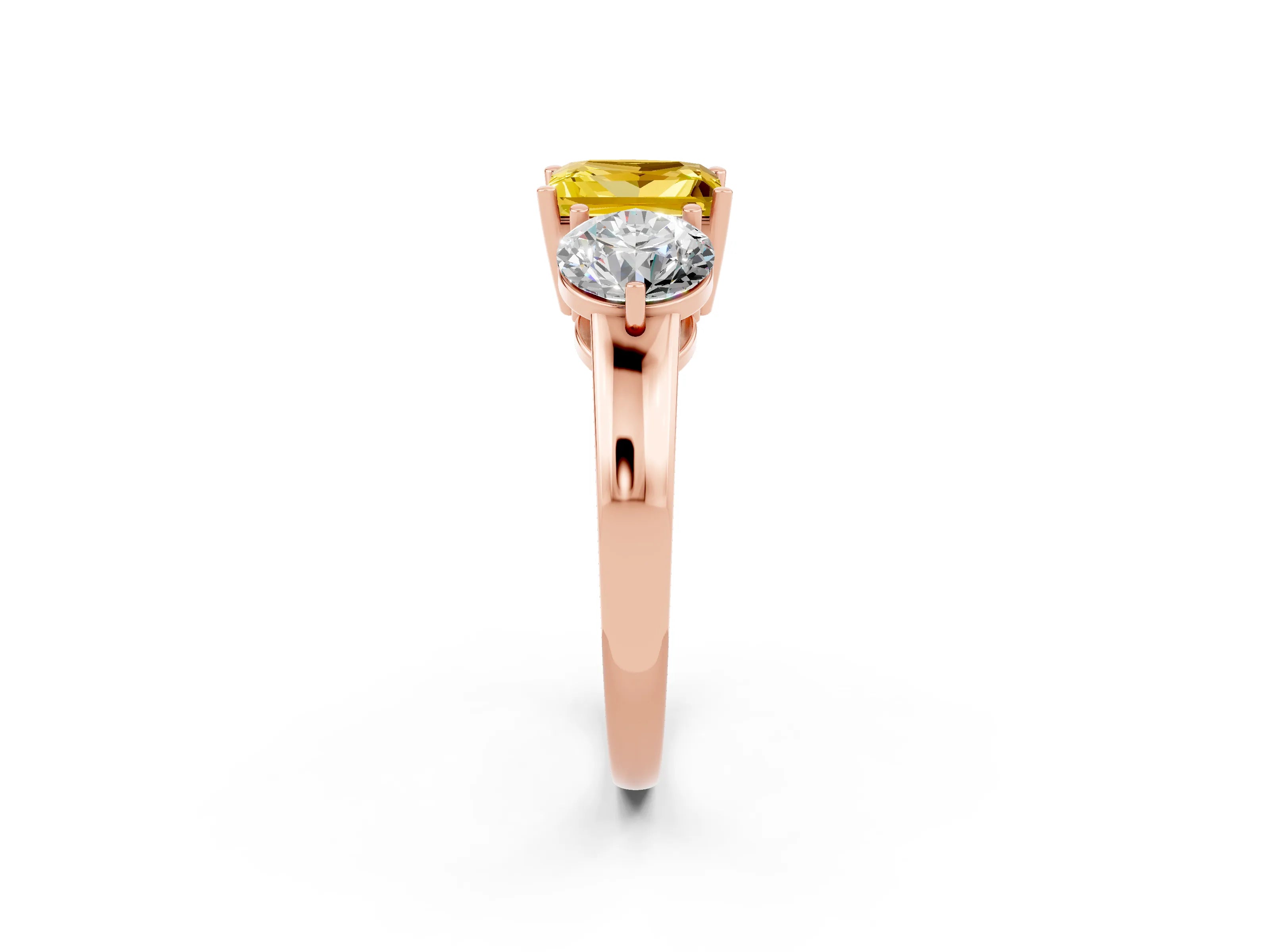 Rose gold Princess Cut Yellow Sapphire Three-Stone Ring with Prong Setting and Classic Band_2