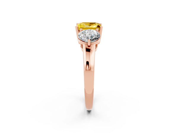 Rose gold Princess Cut Yellow Sapphire Three-Stone Ring with Prong Setting and Classic Band
