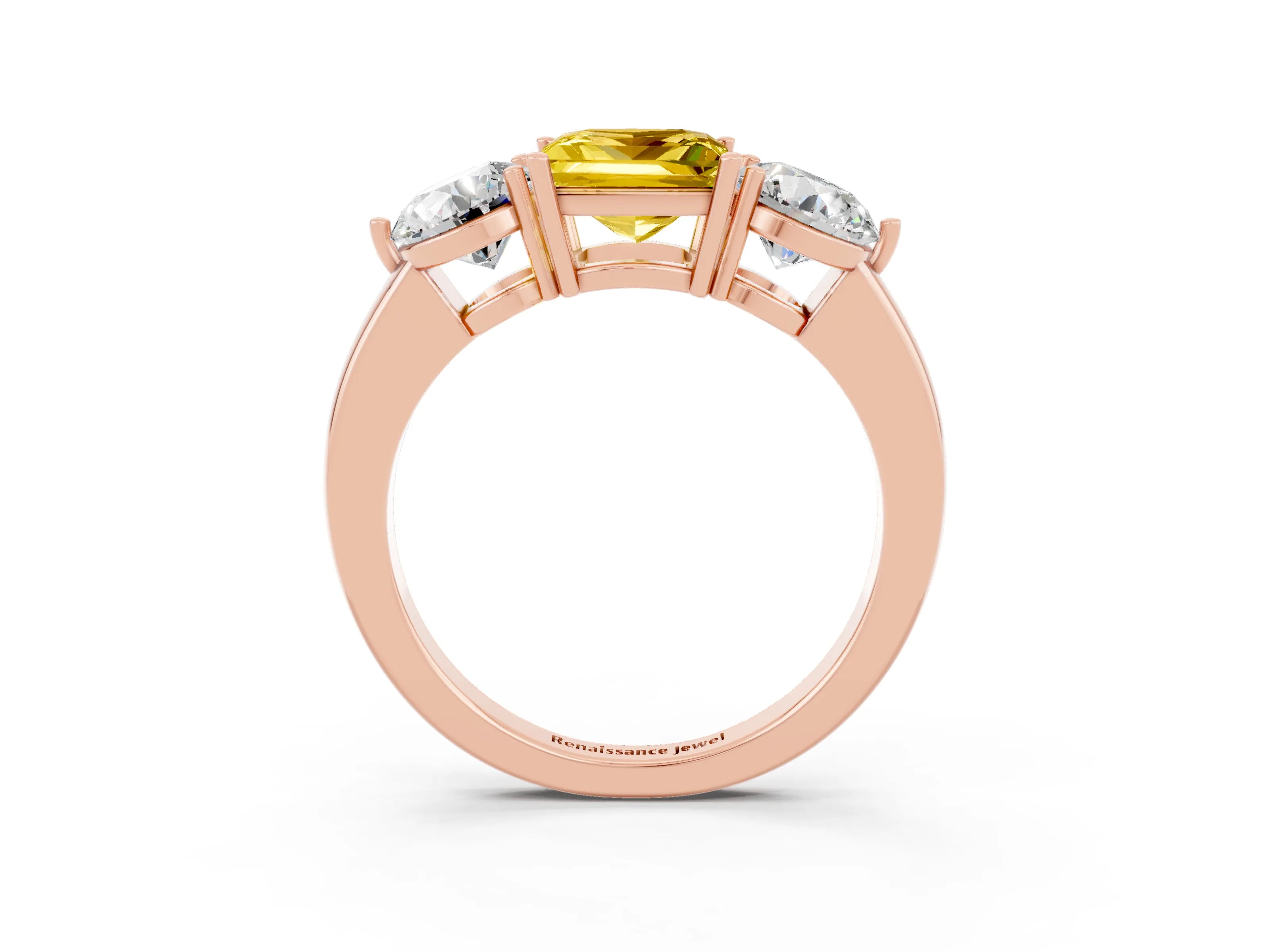 Rose gold Princess Cut Yellow Sapphire Three-Stone Ring with Prong Setting and Classic Band_3