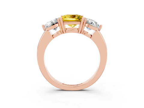 Rose gold Princess Cut Yellow Sapphire Three-Stone Ring with Prong Setting and Classic Band_3