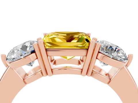 Rose gold Princess Cut Yellow Sapphire Three-Stone Ring with Prong Setting and Classic Band_4