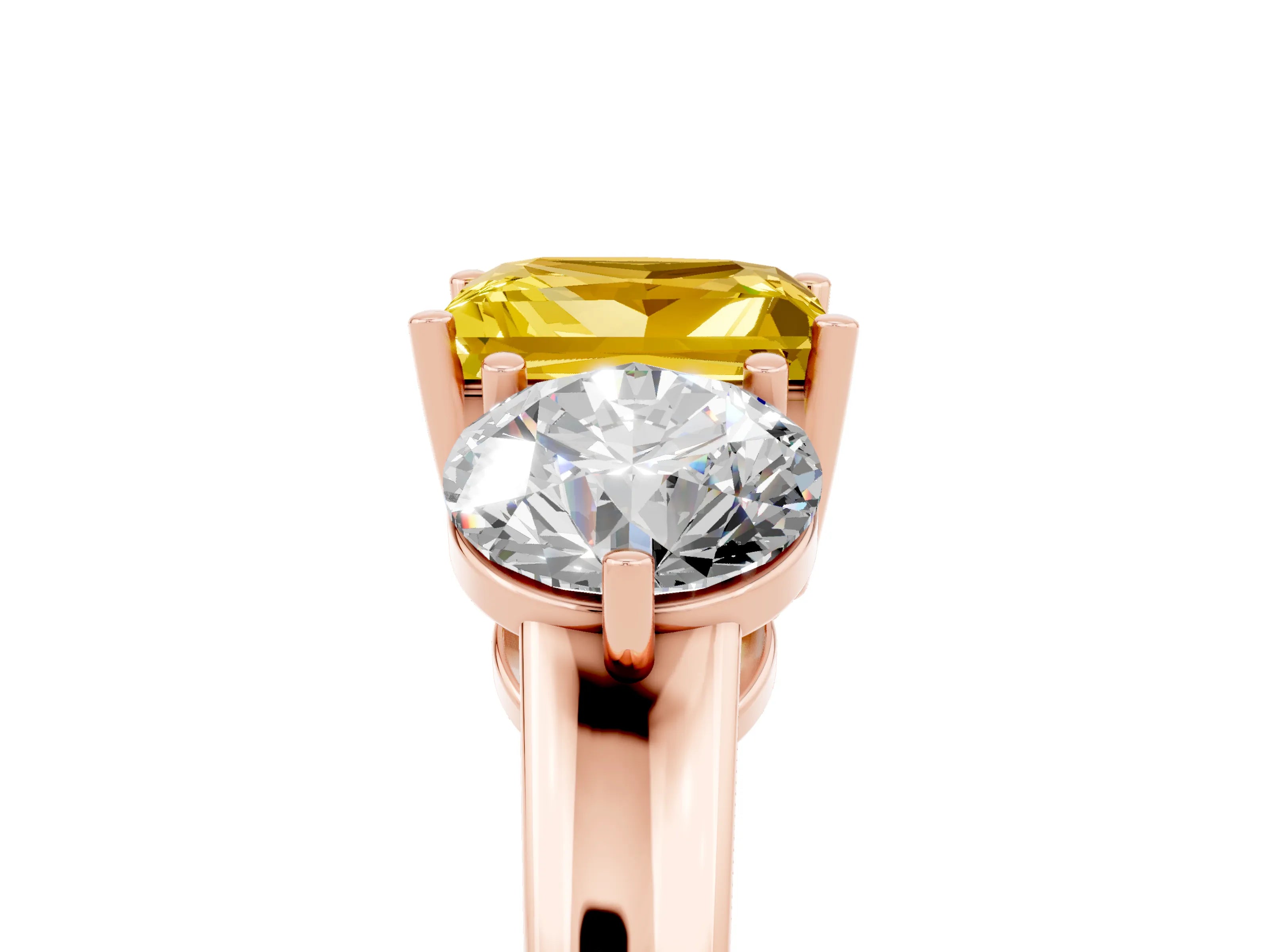 Rose gold Princess Cut Yellow Sapphire Three-Stone Ring with Prong Setting and Classic Band_5