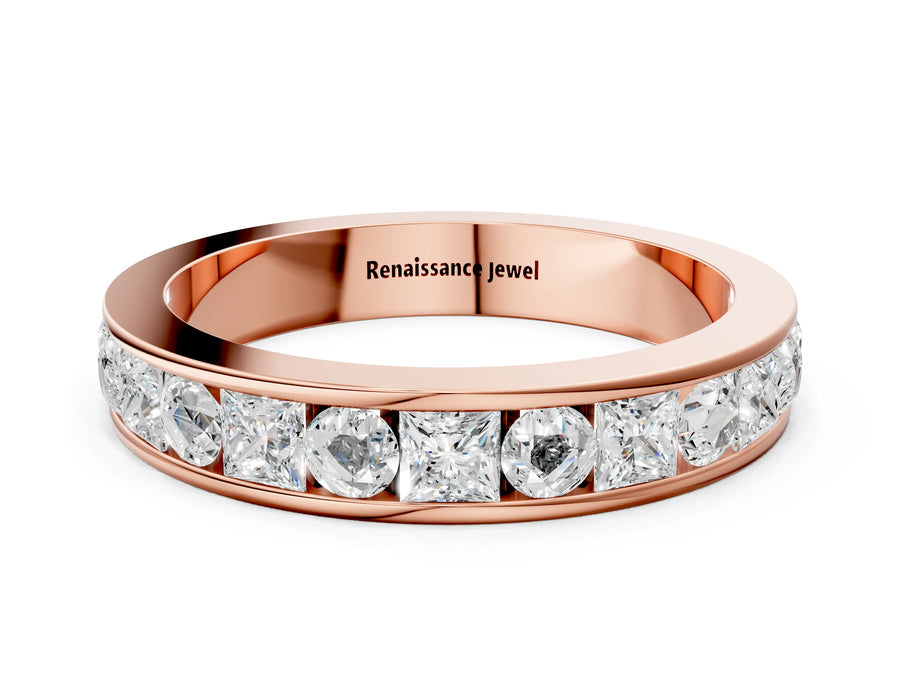 Rose gold Princess Diamond Channel Set Promise Ring with Round Diamond Accents