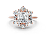 Rose gold Princess Diamond Cluster Halo Ring with Solitaire Band and Four-Prong Setting_20