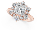 Rose gold Princess Diamond Cluster Halo Ring with Solitaire Band and Four-Prong Setting_21