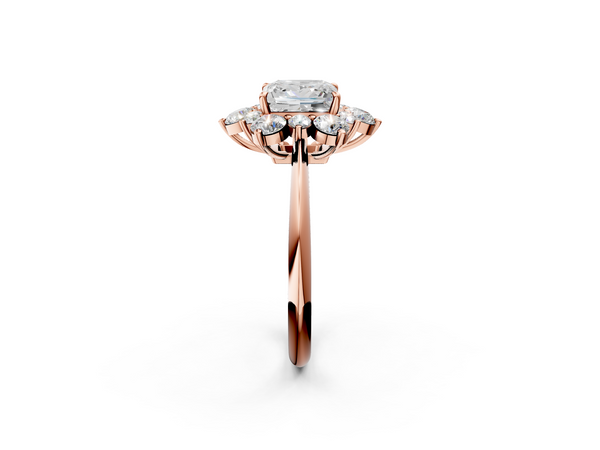 Rose gold Princess Diamond Cluster Halo Ring with Solitaire Band and Four-Prong Setting