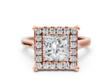 Rose gold Princess Diamond Cluster Halo Solitaire with Four-Prong Setting_92