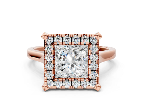 Rose gold Princess Diamond Cluster Halo Solitaire with Four-Prong Setting