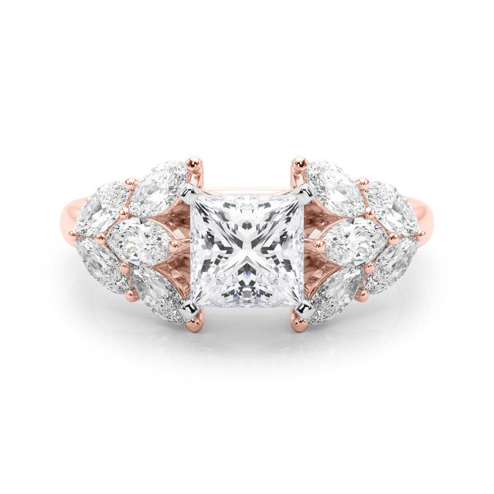 Rose gold Princess Diamond Cluster Leaf Design Ring with Prong Setting 1