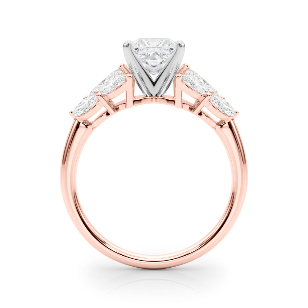 Rose gold Princess Diamond Cluster Leaf Design Ring with Prong Setting 2