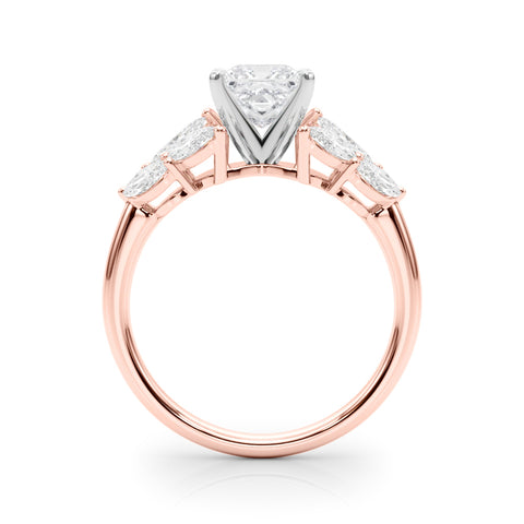 Rose gold Princess Diamond Cluster Leaf Design Ring with Prong Setting 2