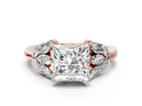 Rose gold Princess Diamond Cluster Leaf Design Ring with Prong Setting_70