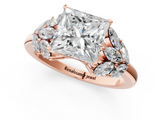 Rose gold Princess Diamond Cluster Leaf Design Ring with Prong Setting_71