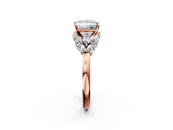 Rose Gold Princess Cut Cluster Leaf Engagement Ring Setting with Marquise Accents