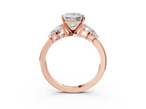 Rose gold Princess Diamond Cluster Leaf Design Ring with Prong Setting_73
