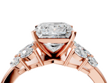 Rose gold Princess Diamond Cluster Leaf Design Ring with Prong Setting_74
