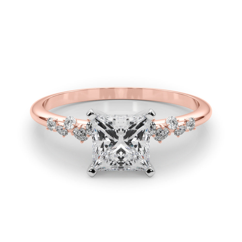 Rose gold Princess Diamond Cluster Prong-Set Solitaire Ring 1