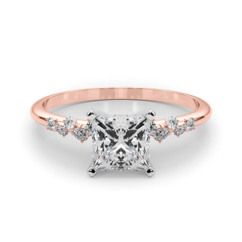Rose gold Princess Diamond Cluster Prong-Set Solitaire Ring 1