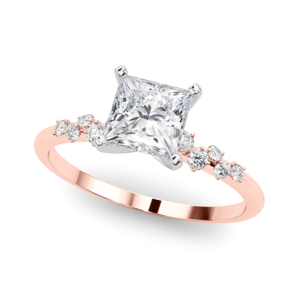 Rose gold Princess Diamond Cluster Prong-Set Solitaire Ring