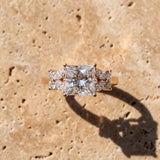 Rose gold Princess Diamond Floral Cluster Ring with Solitaire Band and Prong Setting_15