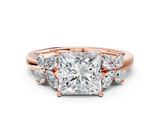 Rose gold Princess Diamond Floral Cluster Ring with Solitaire Band and Prong Setting_68