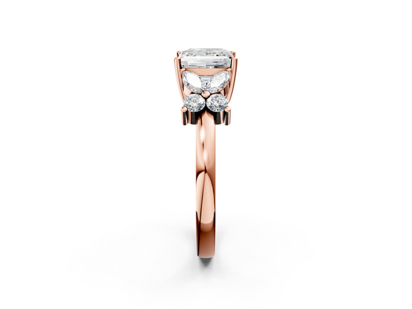 Rose gold Princess Diamond Floral Cluster Ring with Solitaire Band and Prong Setting