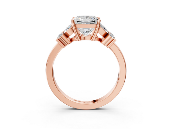 Rose gold Princess Diamond Floral Cluster Ring with Solitaire Band and Prong Setting