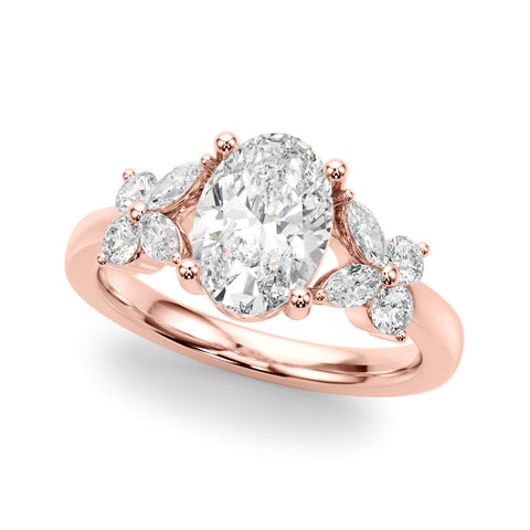 Rose gold Princess Diamond Floral Cluster Ring with Solitaire Band and Prong Setting