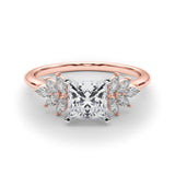 Rose gold Princess Diamond Floral Side Stone Solitaire with Marquise Accents and Four-Prong Setting 1