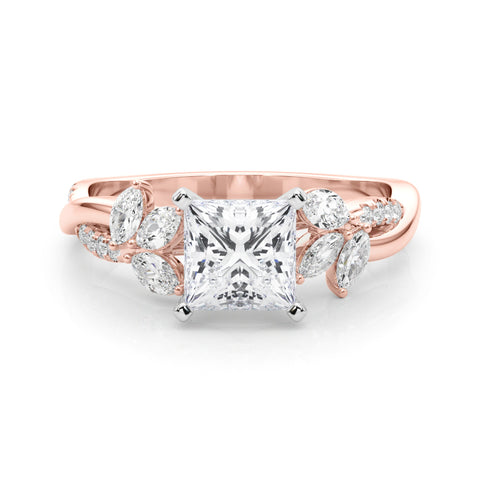 Rose gold Princess Diamond Floral Vine Solitaire Engagement Ring 1