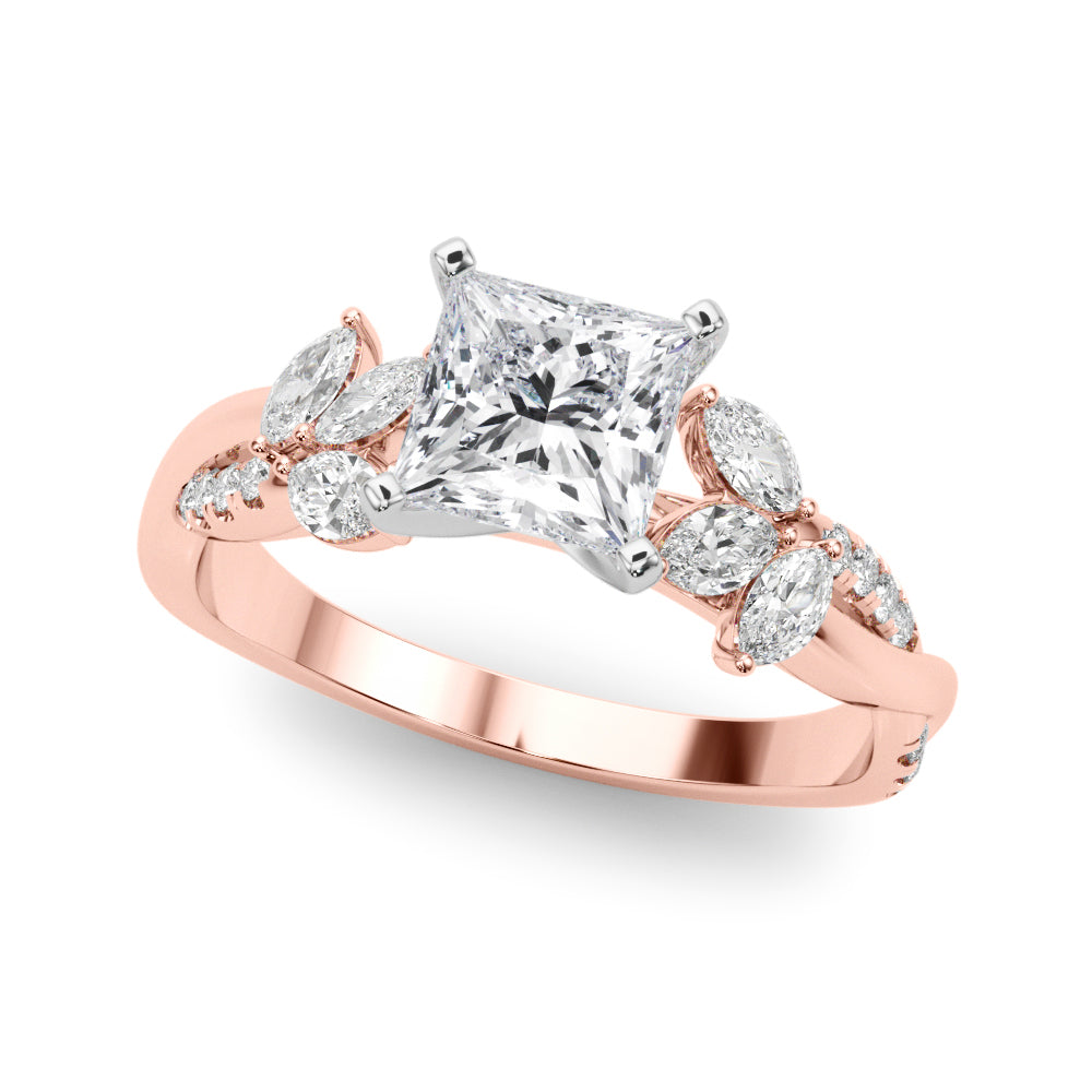Rose gold Princess Diamond Floral Vine Solitaire Engagement Ring