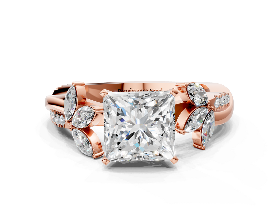 Rose gold Princess Diamond Floral Vine Solitaire Engagement Ring_25