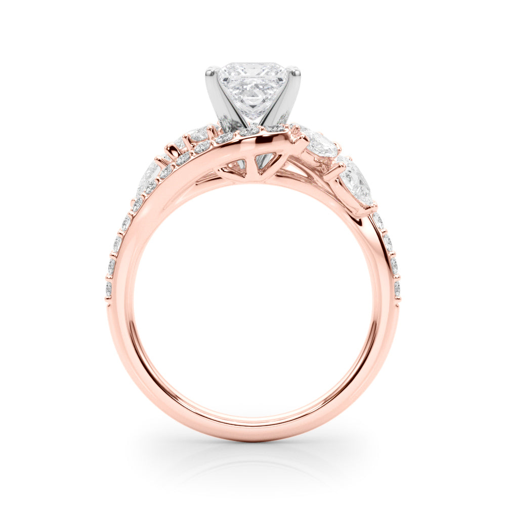 Rose gold Princess Diamond Halo Ring with Marquise and Pavé Band in Prong Setting 2