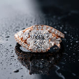 Rose gold Princess Diamond Halo Ring with Marquise and Pavé Band in Prong Setting_16