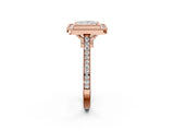 Rose gold Princess Diamond Halo Ring with Milgrain Frame and Pavé Band 2