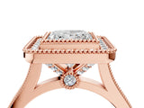 Rose gold Princess Diamond Halo Ring with Milgrain Frame and Pavé Band 4