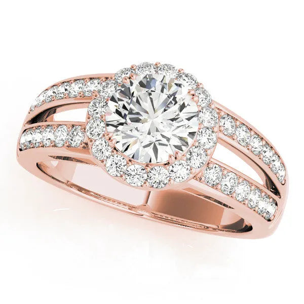 Rose gold Princess Diamond Halo Ring with Split Shank Pavé Band and Four-Prong Setting