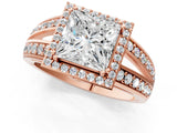 Rose gold Princess Diamond Halo Ring with Split Shank Pavé Band and Four-Prong Setting_7