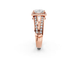 Rose gold Princess Diamond Halo Ring with Split Shank Pavé Band and Four-Prong Setting_8