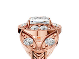 Rose gold Princess Diamond Milgrain Marquise Filigree Engagement Ring with Prong Setting_11