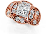 Rose gold Princess Diamond Milgrain Marquise Filigree Engagement Ring with Prong Setting_7